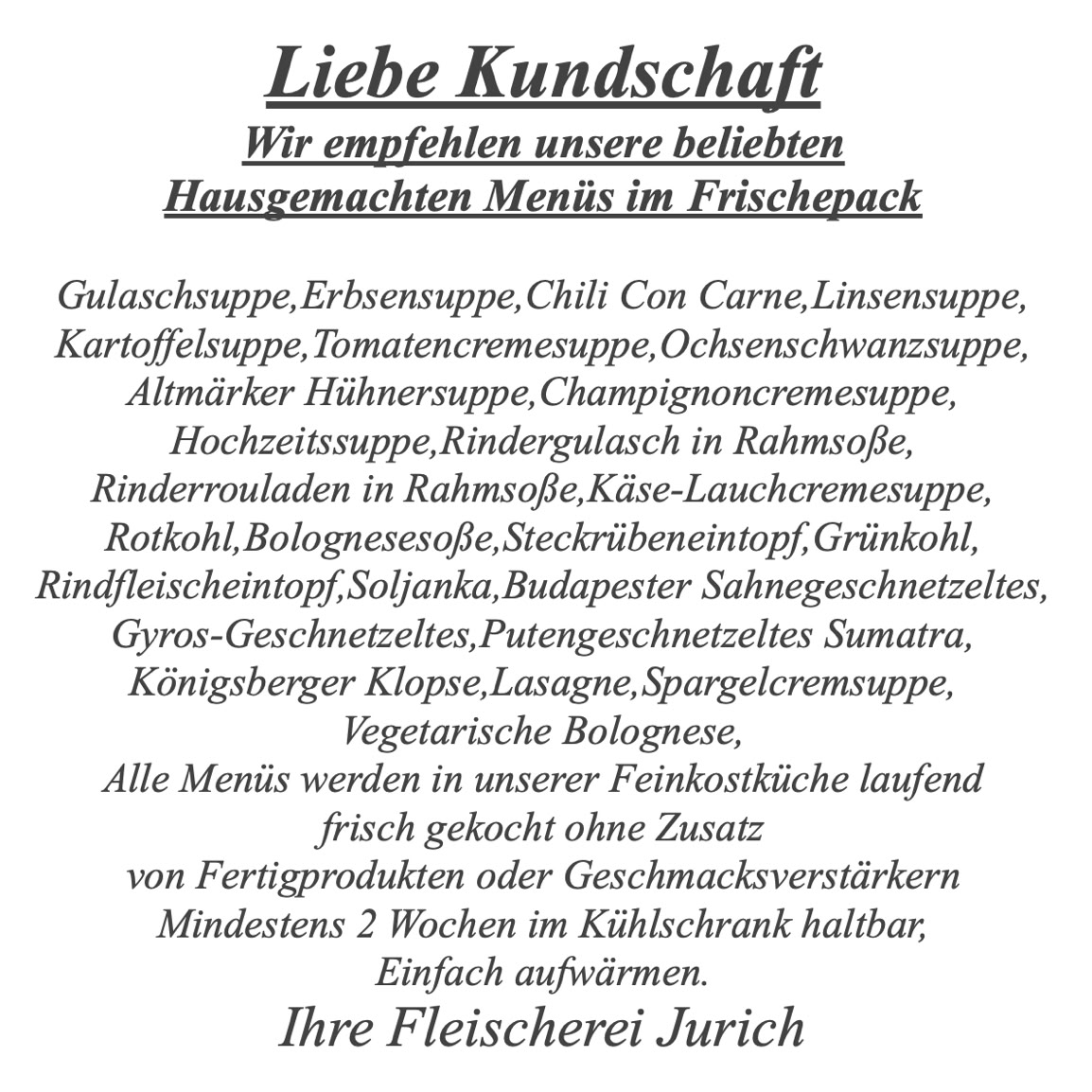 Mittagstisch der Fleischerei Jurich