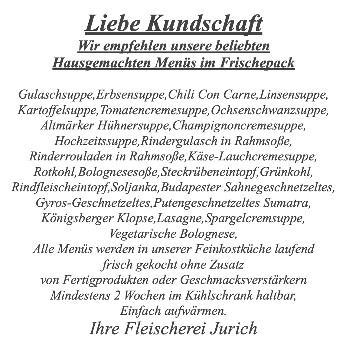 Mittagstisch der Fleischerei Jurich